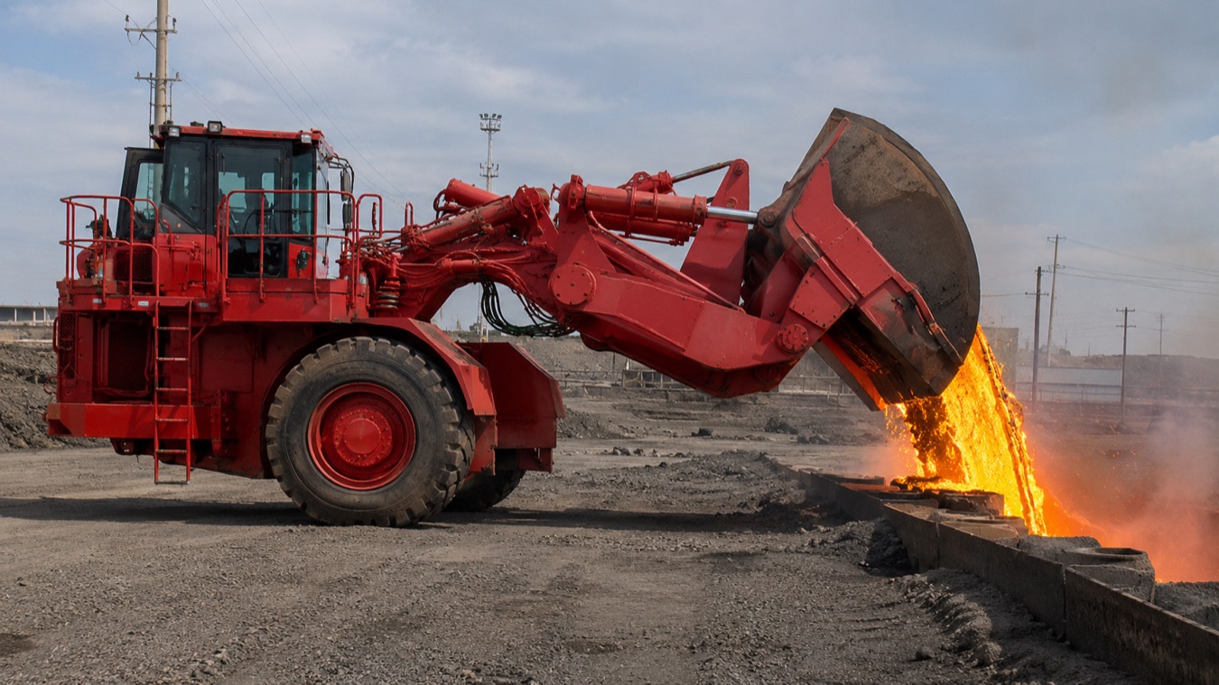 Heat-shielded furnace-tending vehicle operating inside a steel plant