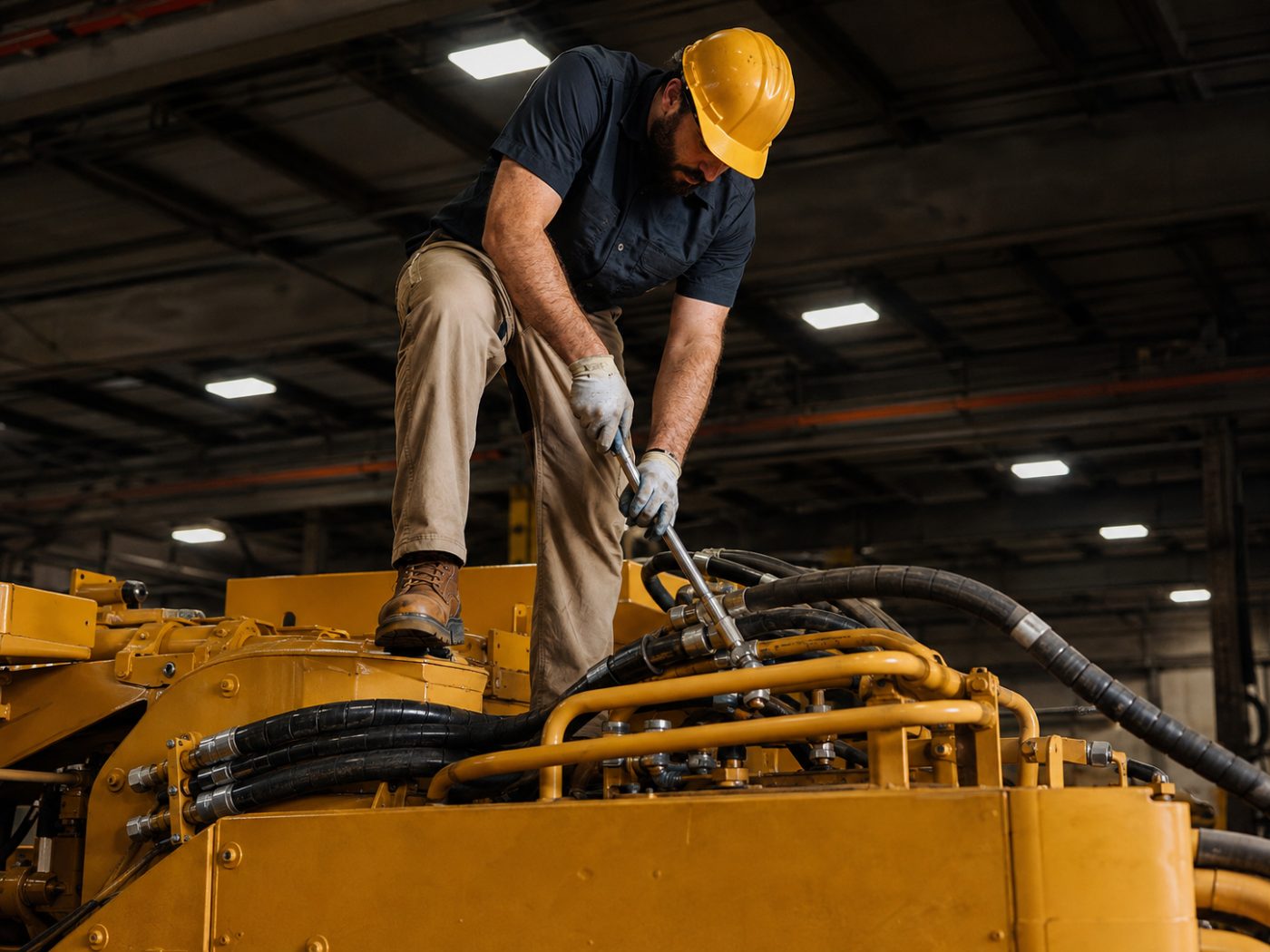Technician carrying out scheduled maintenance checks on a machine