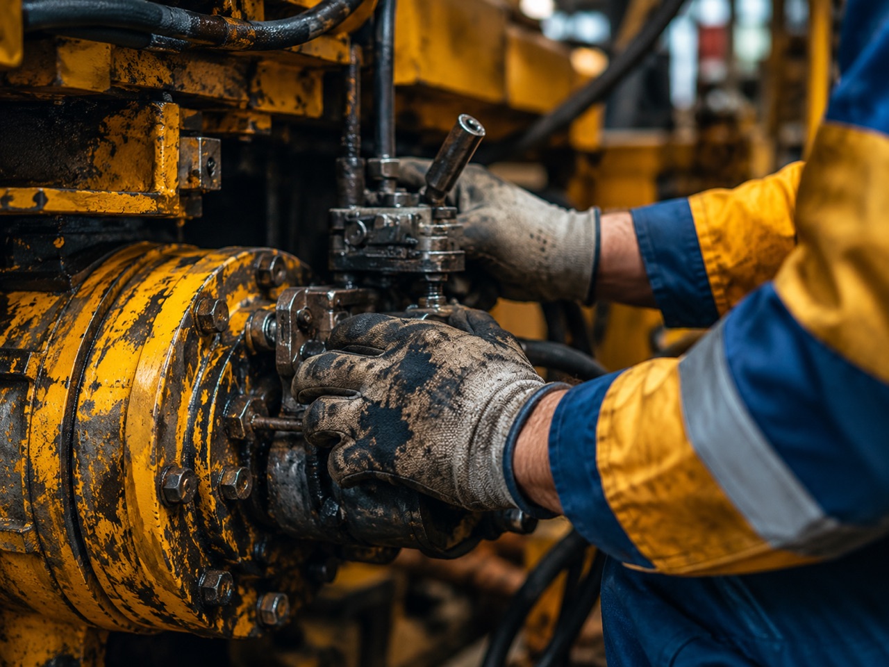 Technician diagnosing a hydraulic fault on a machine